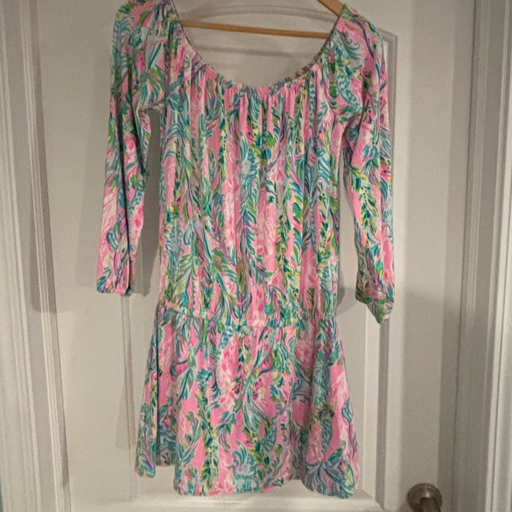 Lilly Pulitzer Pink and Green Jumpsuit with 3/4 Bishop Sleeves